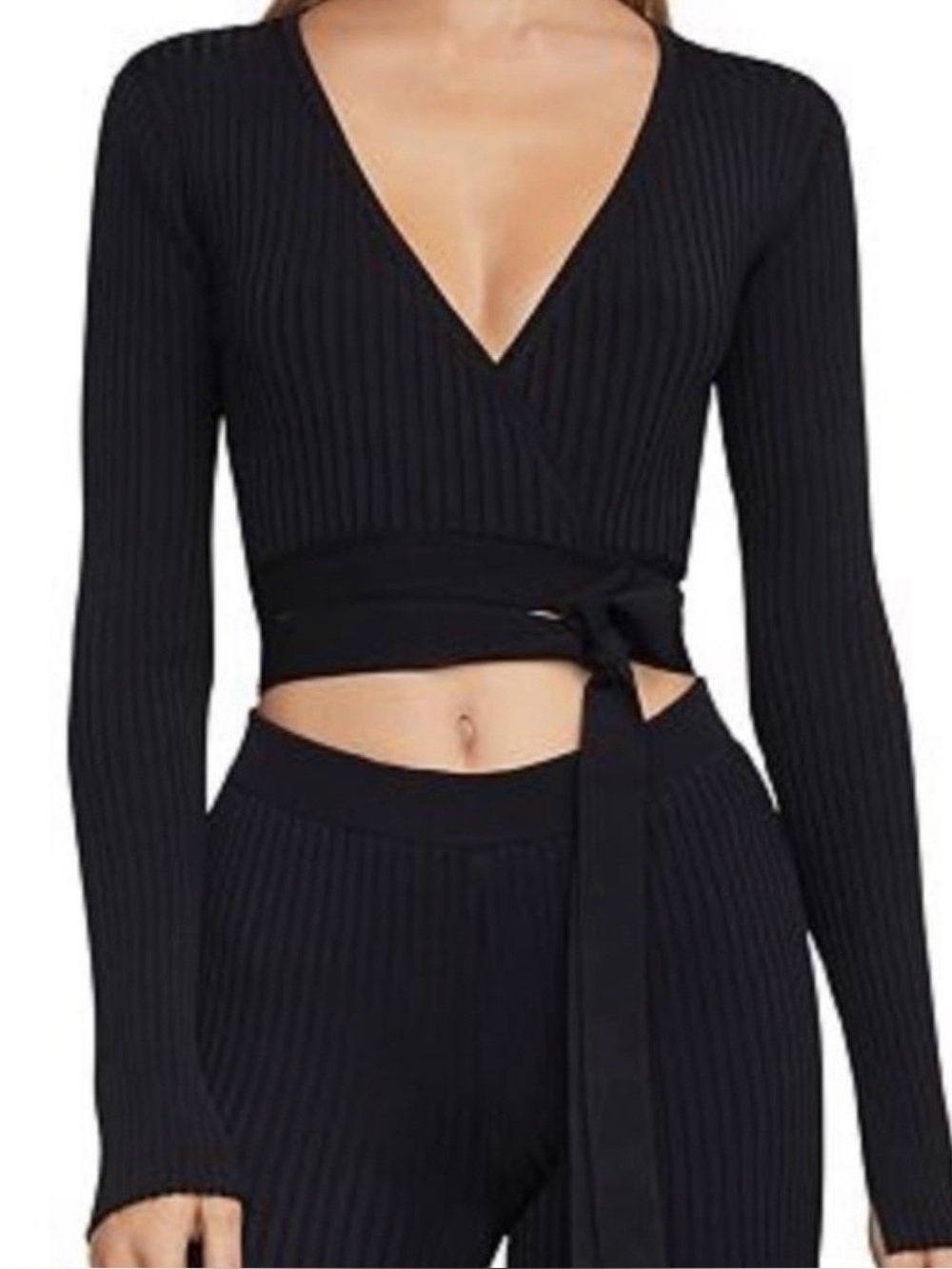 BCBG MAXAZRIA Emily knit wrap long sleeve crop top